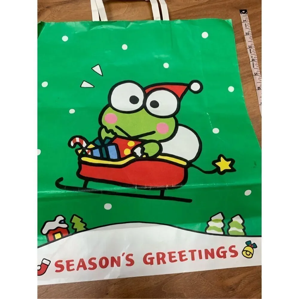 Vintage 1991 Sanrio Holiday Frog Seasons Greetings Paper Bag Green